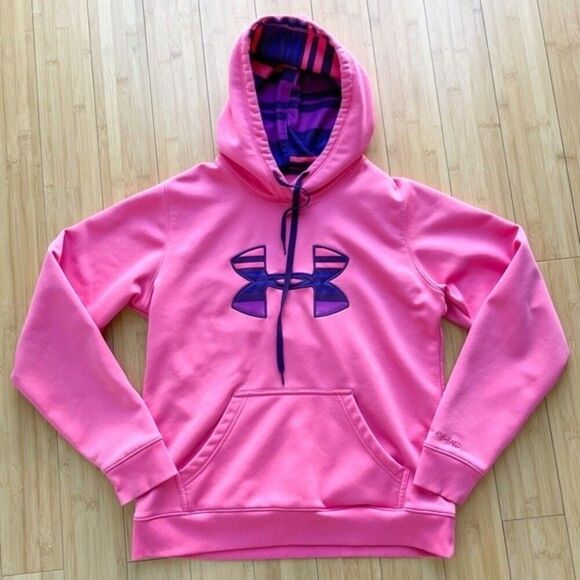 Under Armour Striped Logo Storm Hoodie Pullover in Pink Size Medium M Womens - Picture 1 of 11